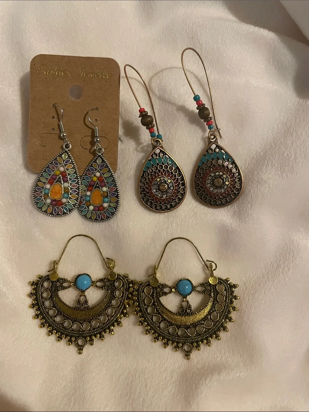 Boho Teardrop & Filigree Earring Set - Turquoise, Multi